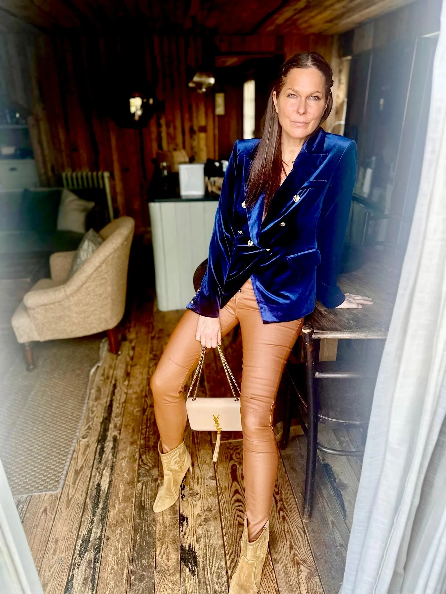 Victoria Velvet Blazer Navy