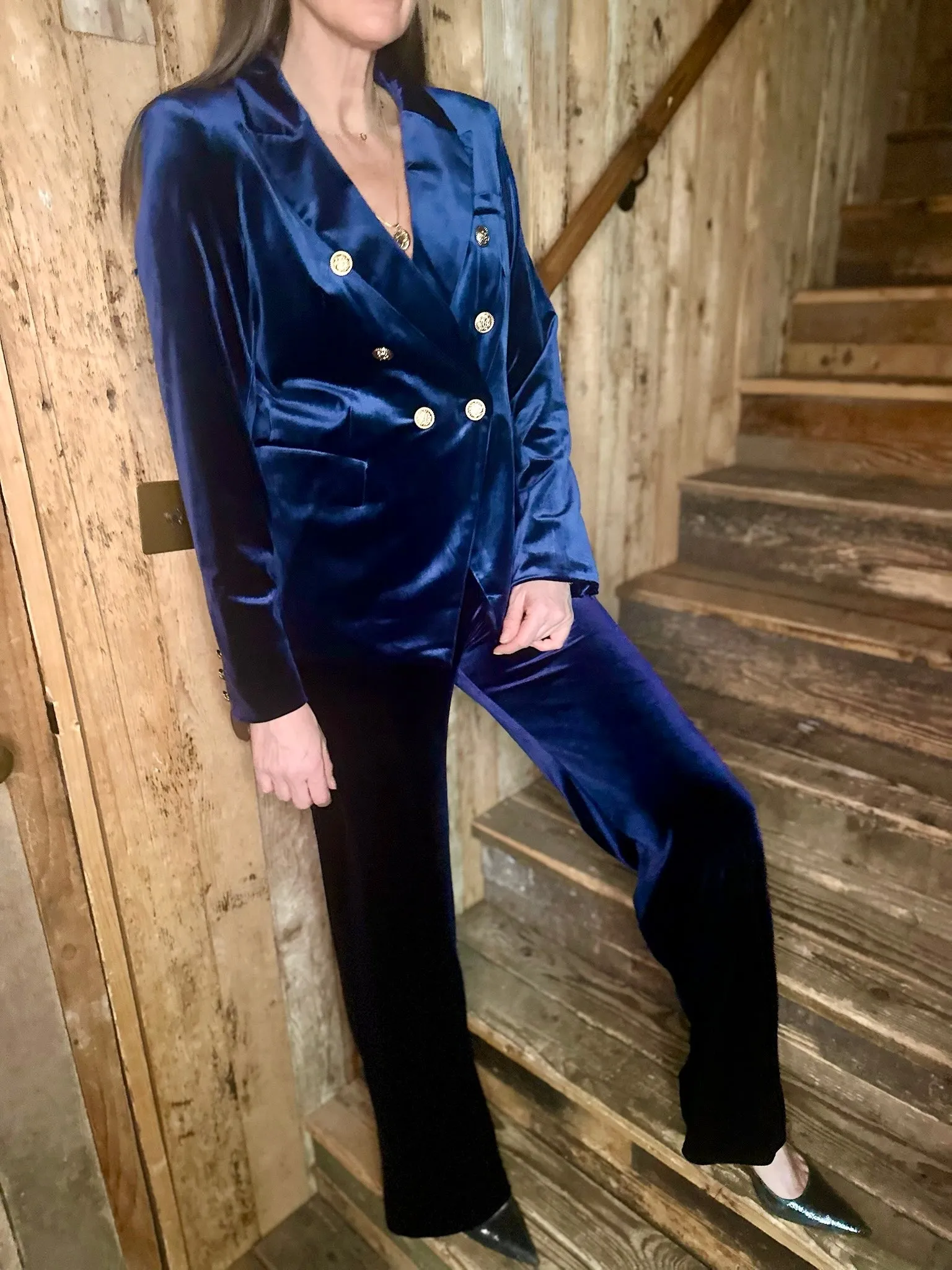 Victoria Velvet Blazer Navy