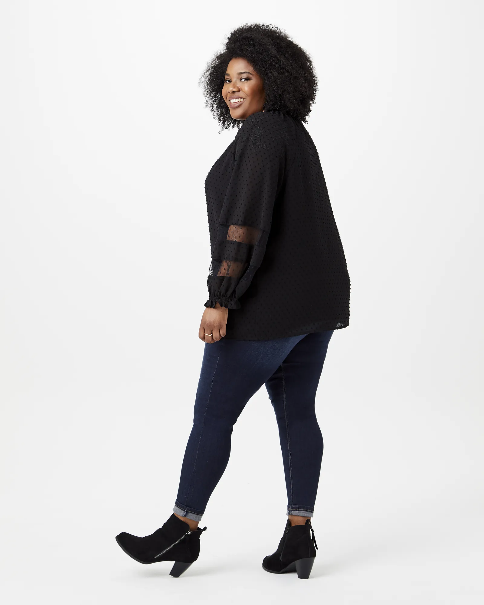 Winafred Swiss Dot Top | Black