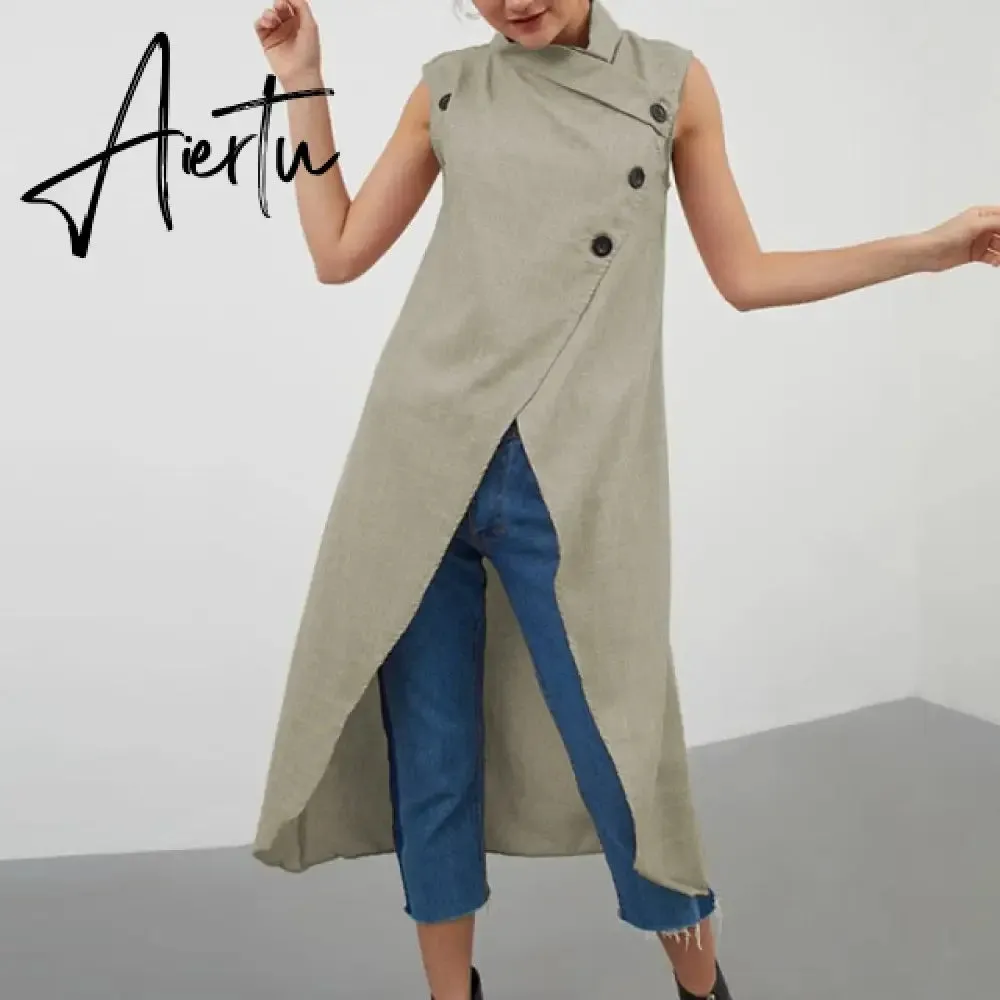 Women Blouses Celmia Asymmetrical Retro Tops Sleeveless Button Down Casual Split Long Shirt Loose Elegant Office Tunics