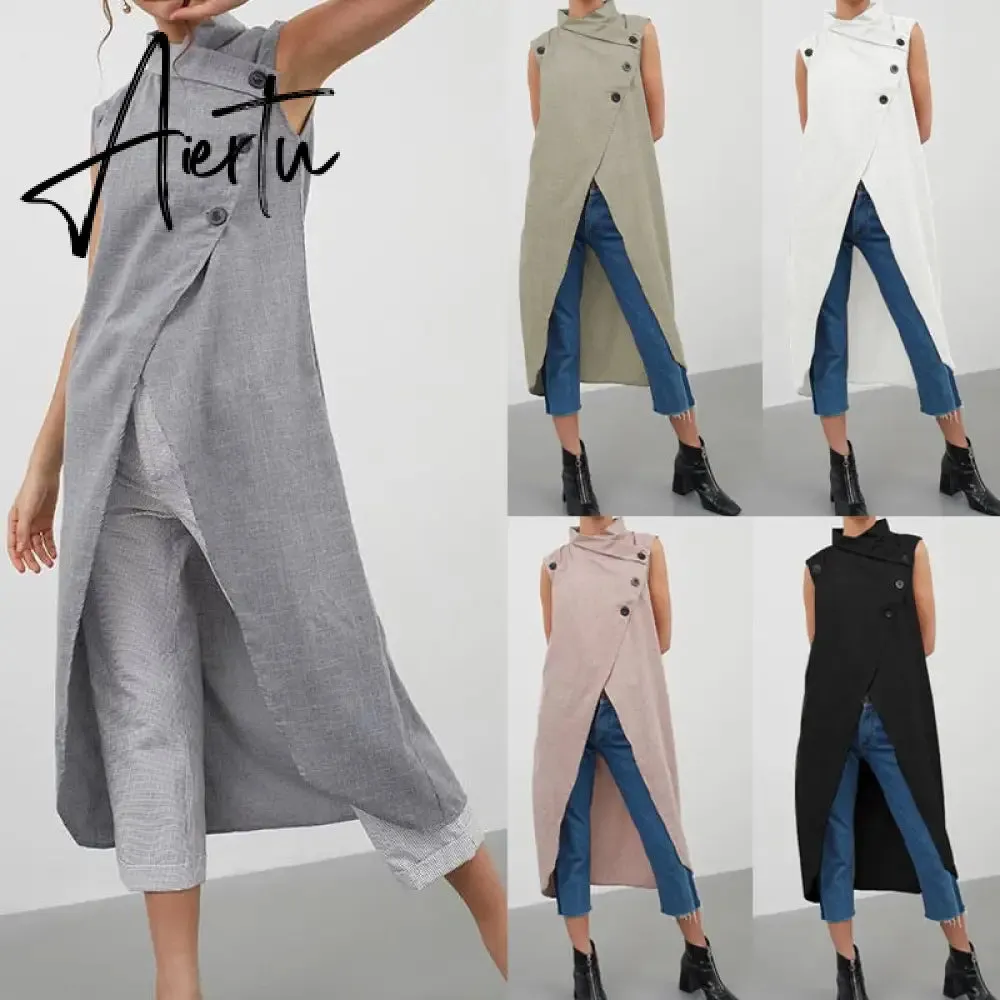 Women Blouses Celmia Asymmetrical Retro Tops Sleeveless Button Down Casual Split Long Shirt Loose Elegant Office Tunics