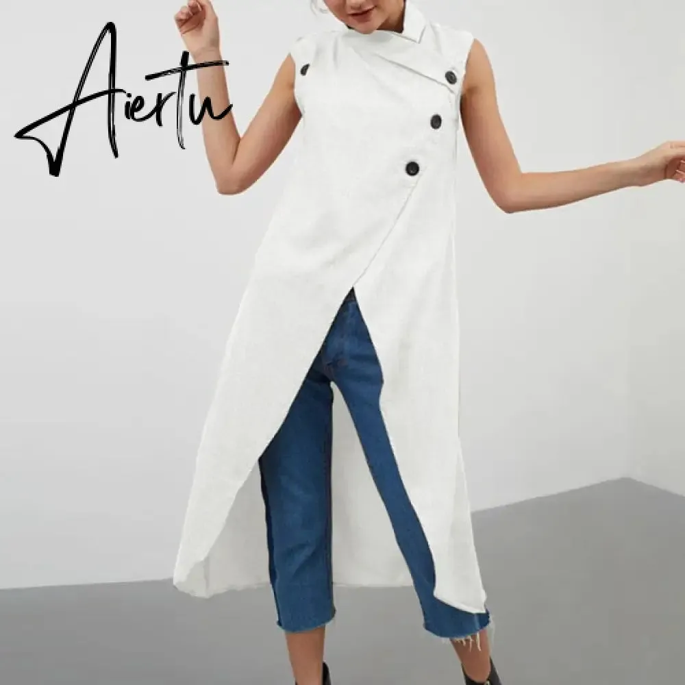 Women Blouses Celmia Asymmetrical Retro Tops Sleeveless Button Down Casual Split Long Shirt Loose Elegant Office Tunics