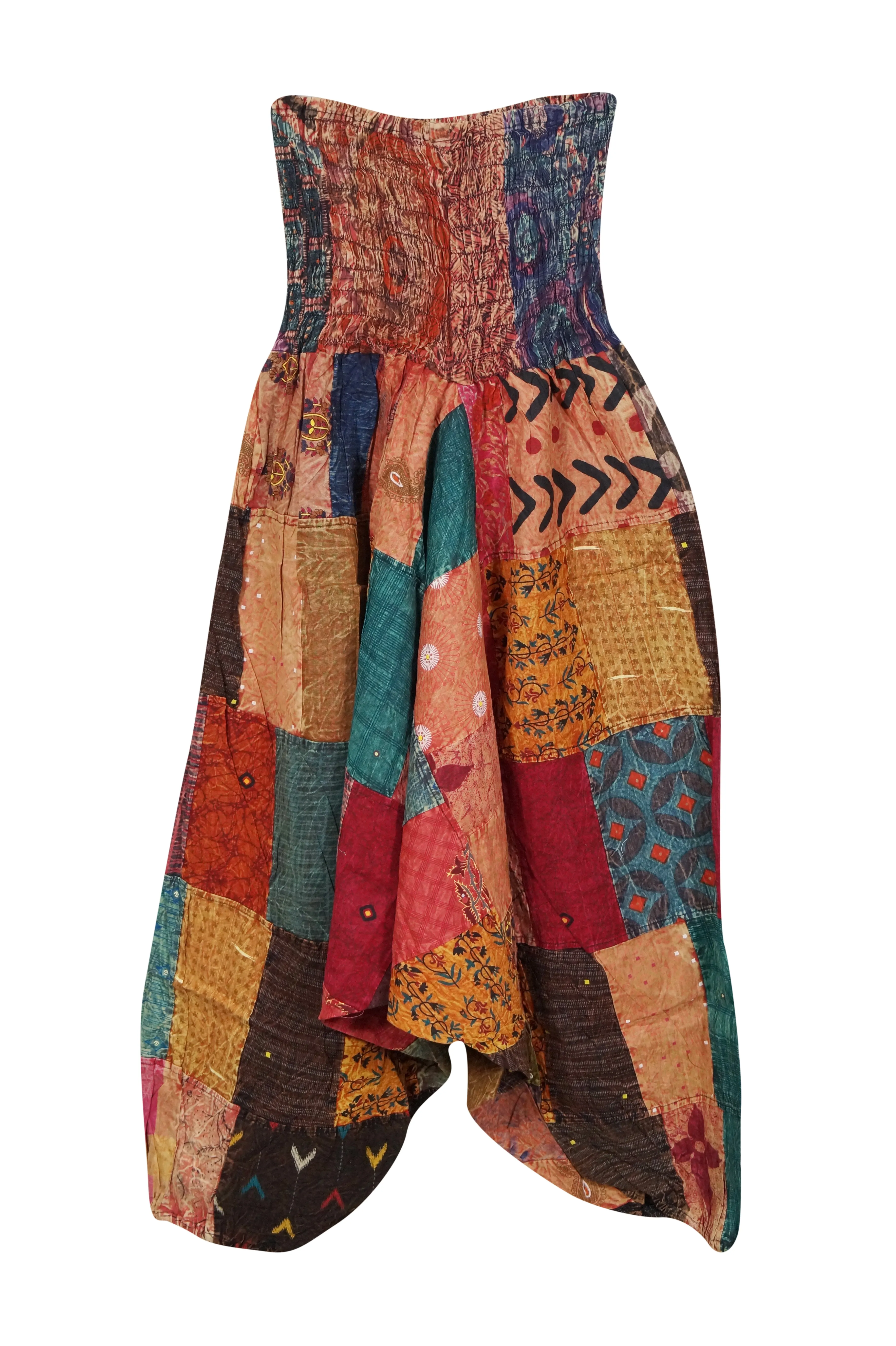 Women Multi-Color Floral High Waist Patchwork Boho Harem Pants S/M/L