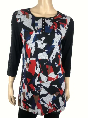 Women's Tops Colorful Black And Royal Blue Print - Made In Canada