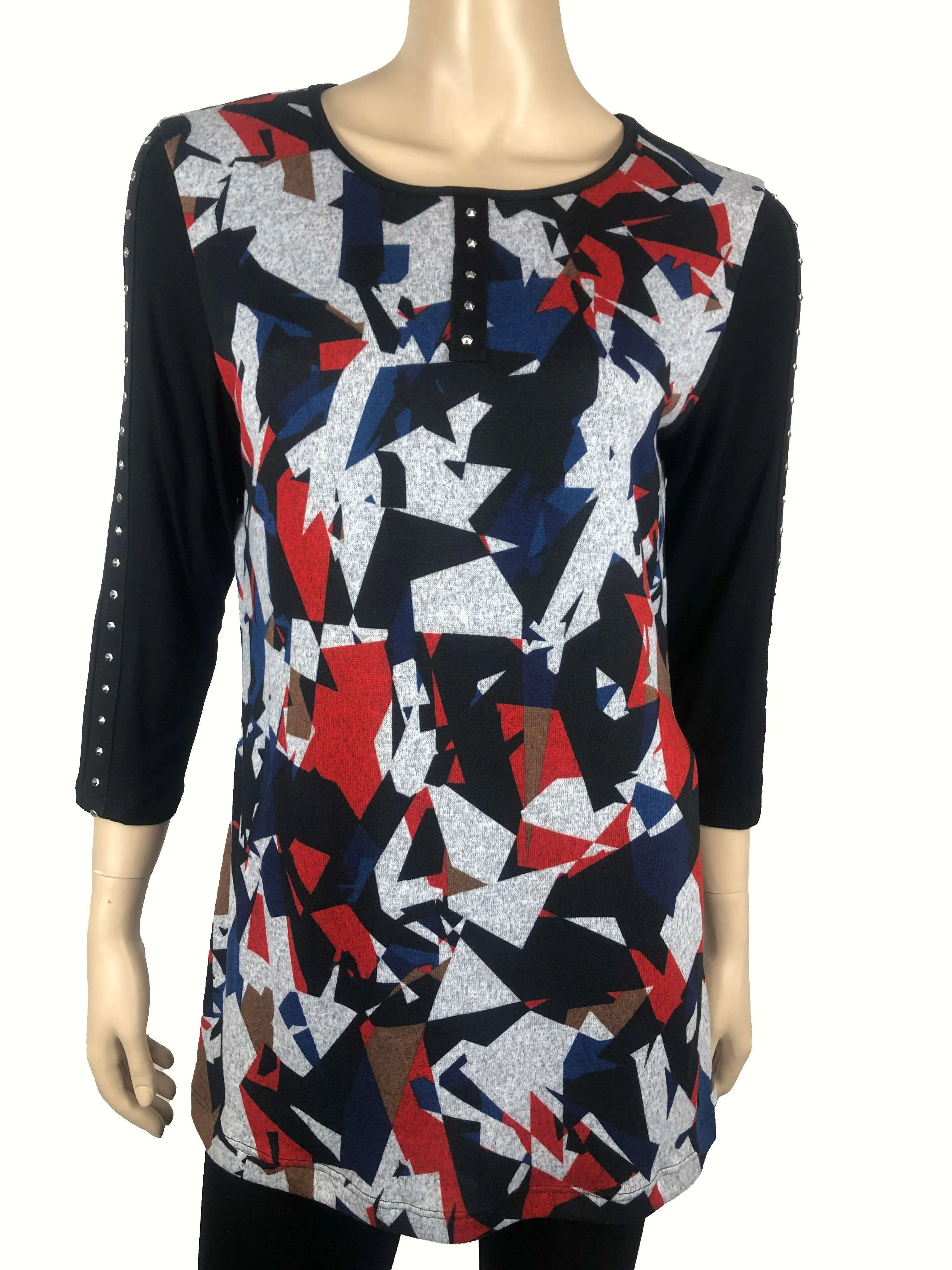 Women's Tops Colorful Black And Royal Blue Print - Made In Canada