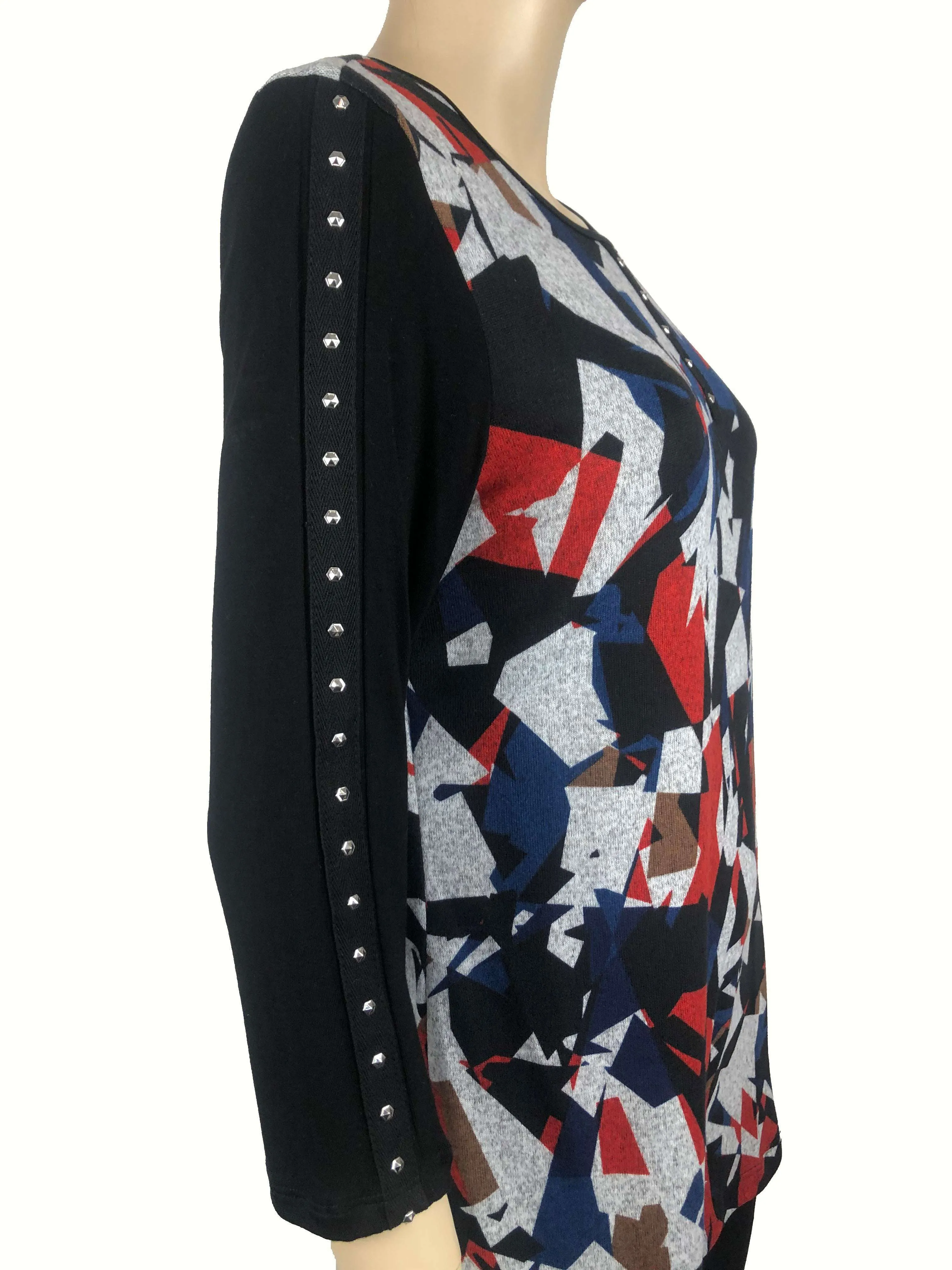 Women's Tops Colorful Black And Royal Blue Print - Made In Canada